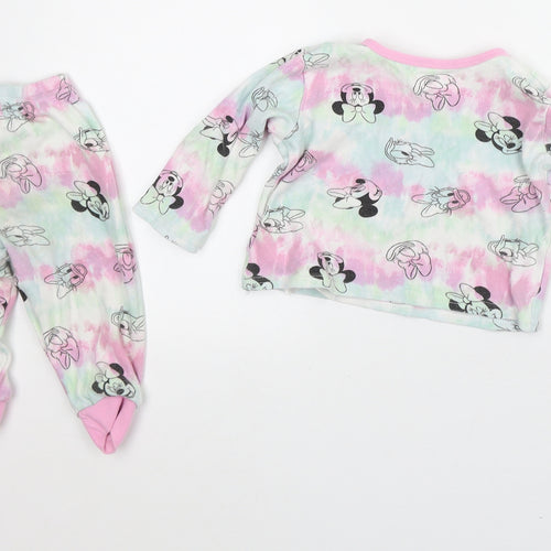 Disney Girls Multicoloured Geometric Cotton Robe Pyjama Set Size 9-12 Months - Minnie Mouse
