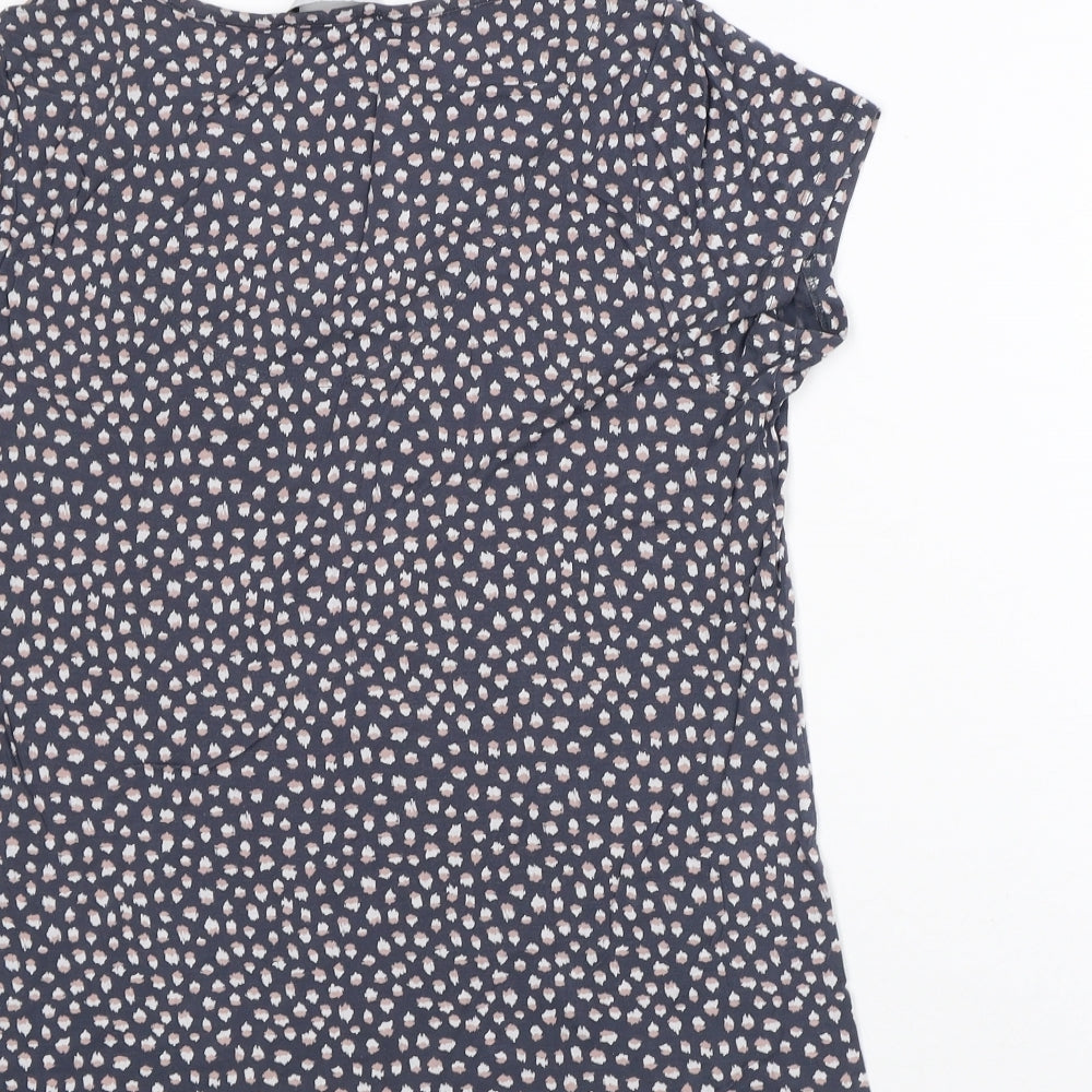 Jasper Conran Womens Grey Geometric Viscose Basic Blouse Size 14 Round Neck