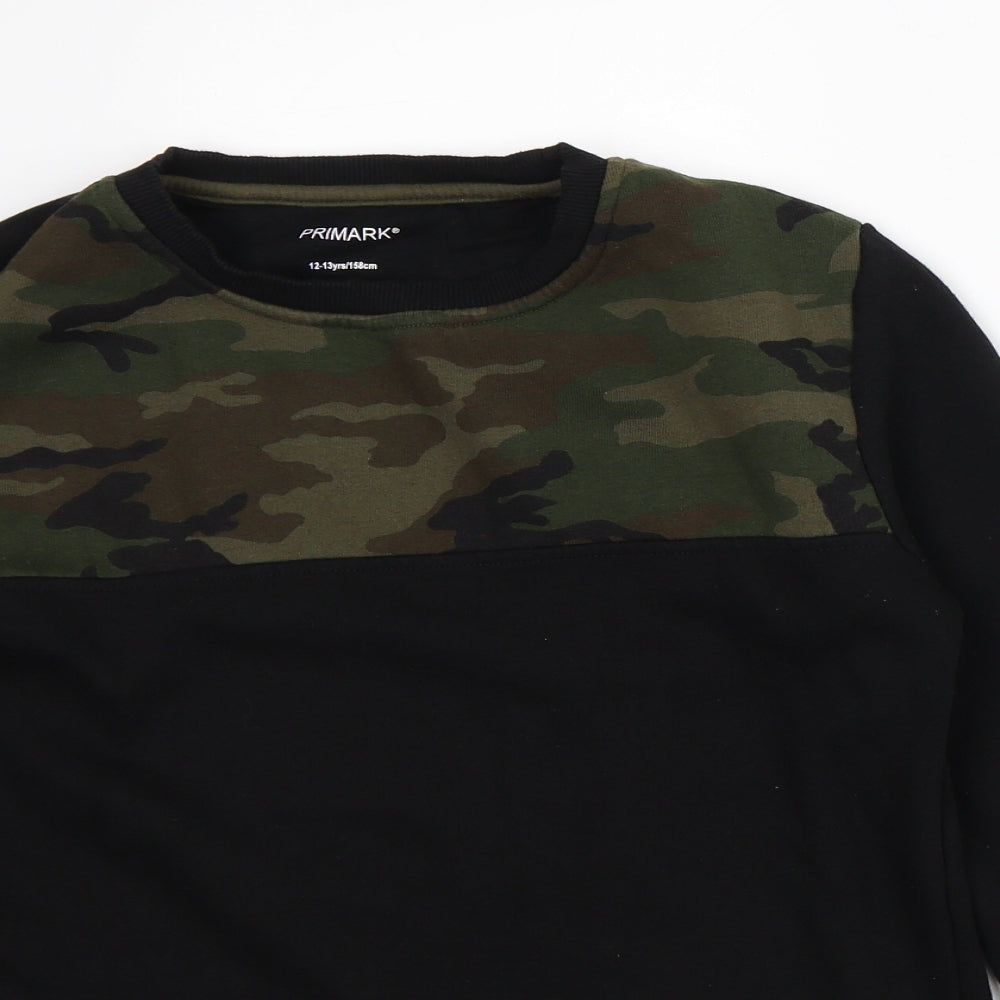 Primark Boys Black Camouflage Cotton Pullover Sweatshirt Size 12-13 Years