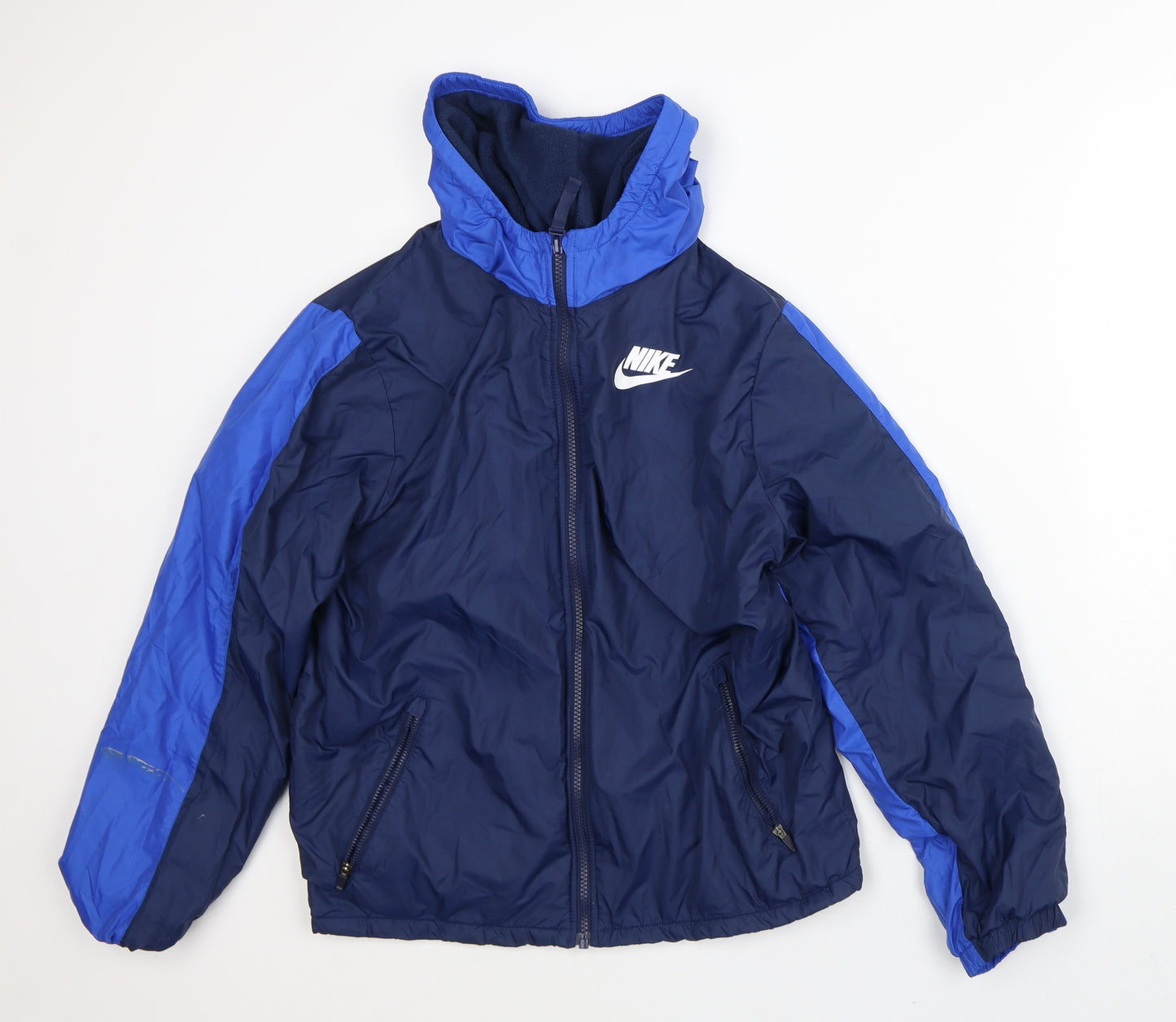 Nike Boys Blue Striped Rain Coat Coat Size 13-14 Years