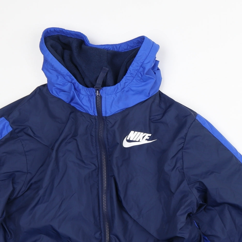 Nike Boys Blue Striped Rain Coat Coat Size 13-14 Years