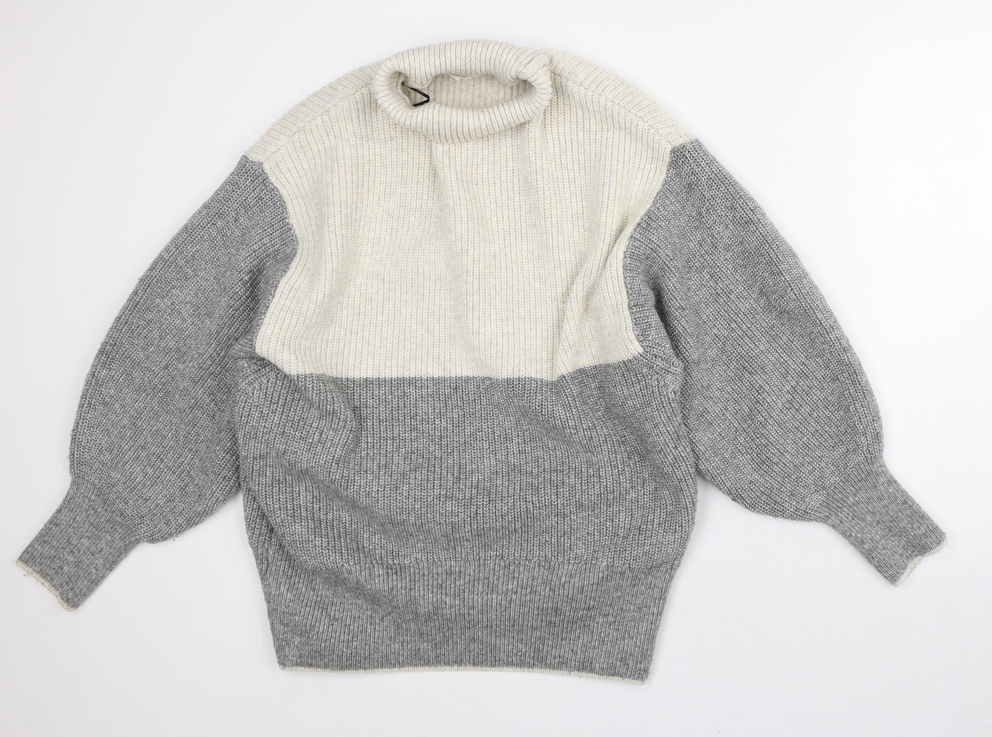 H&M Womens Grey Roll Neck Striped Polyester Pullover Jumper Size XS