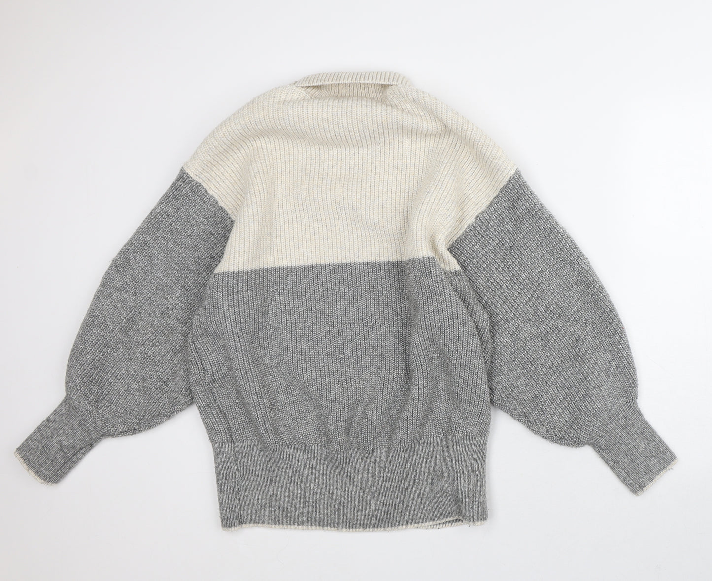H&M Womens Grey Roll Neck Striped Polyester Pullover Jumper Size XS