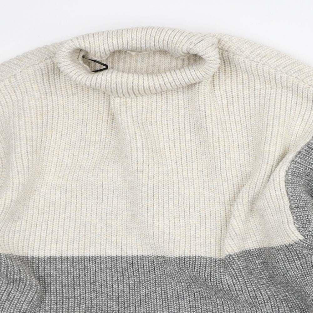 H&M Womens Grey Roll Neck Striped Polyester Pullover Jumper Size XS