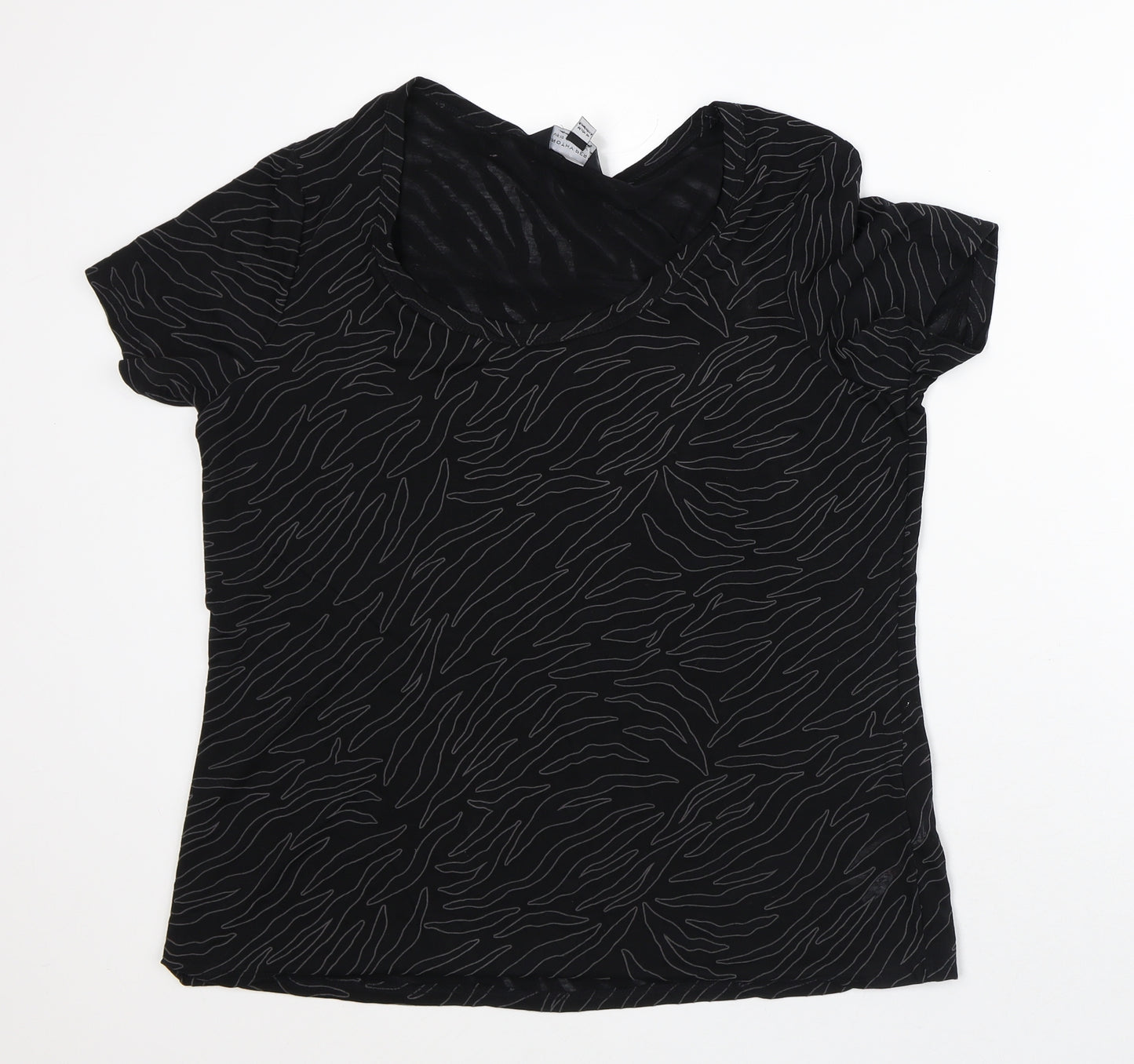 Dorothy Perkins Womens Black Geometric Polyester Basic T-Shirt Size 14 Scoop Neck