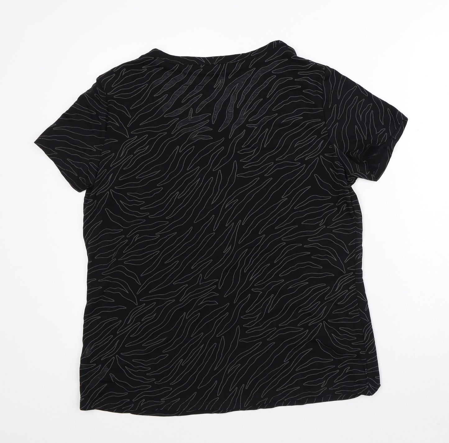 Dorothy Perkins Womens Black Geometric Polyester Basic T-Shirt Size 14 Scoop Neck
