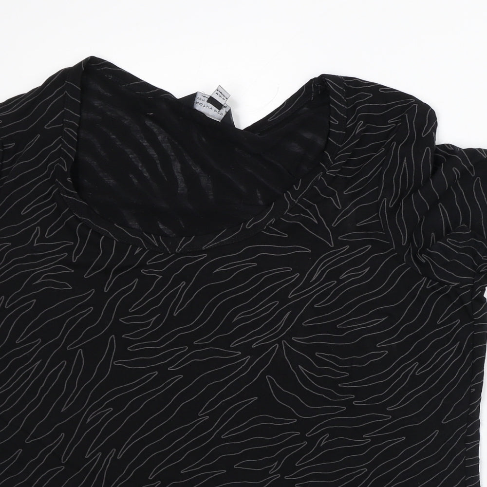 Dorothy Perkins Womens Black Geometric Polyester Basic T-Shirt Size 14 Scoop Neck
