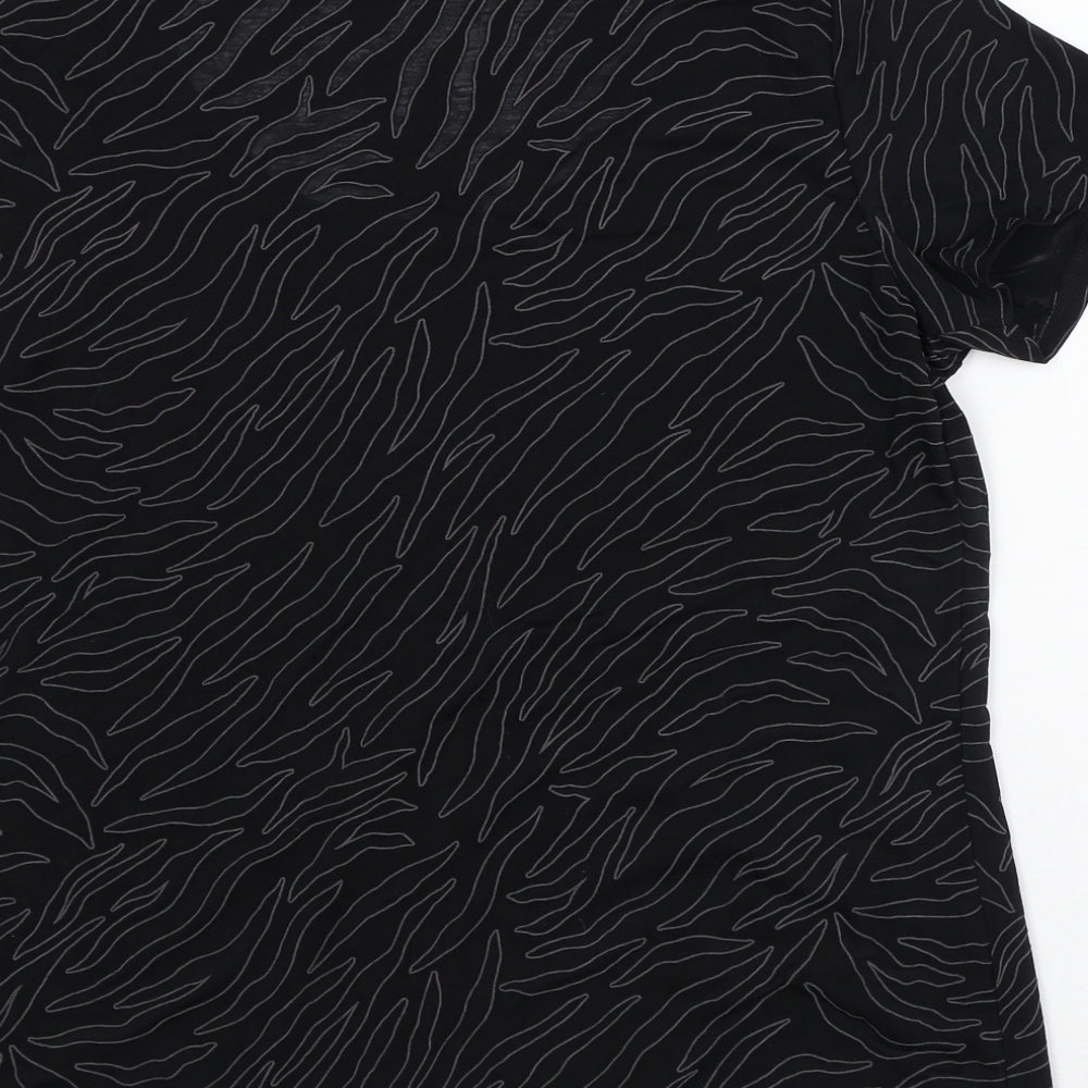 Dorothy Perkins Womens Black Geometric Polyester Basic T-Shirt Size 14 Scoop Neck