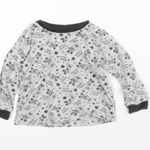 Disney Baby Grey Geometric Cotton Basic T-Shirt Size 12-18 Months Crew Neck - Mickey Mouse