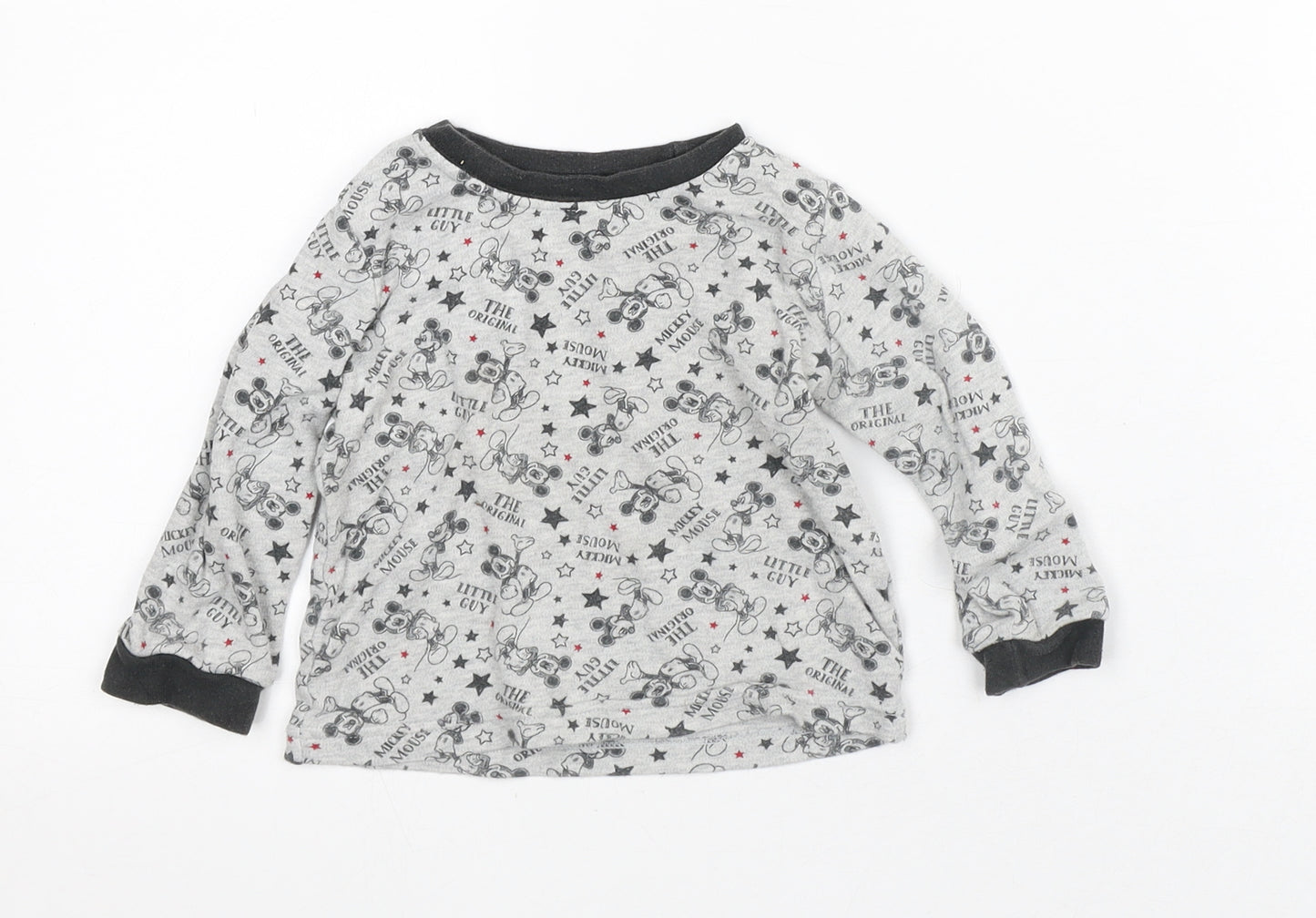 Disney Baby Grey Geometric Cotton Basic T-Shirt Size 12-18 Months Crew Neck - Mickey Mouse