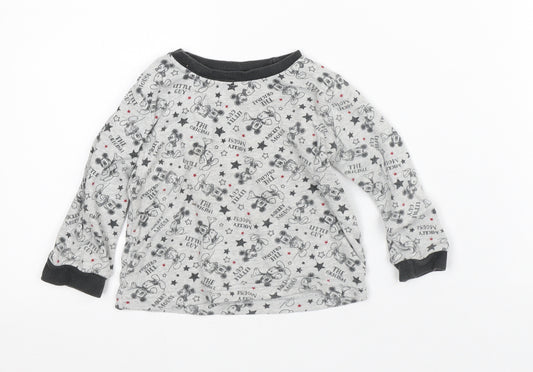 Front view of Disney Baby Grey Geometric Cotton Basic T-Shirt, size 12-18, Months Crew Neck - Mickey Mouse