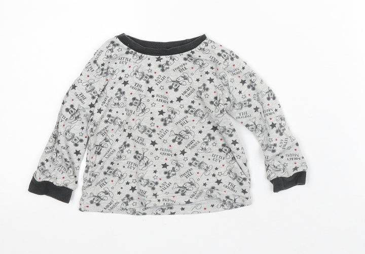 Disney Baby Grey Geometric Cotton Basic T-Shirt Size 12-18 Months Crew Neck - Mickey Mouse