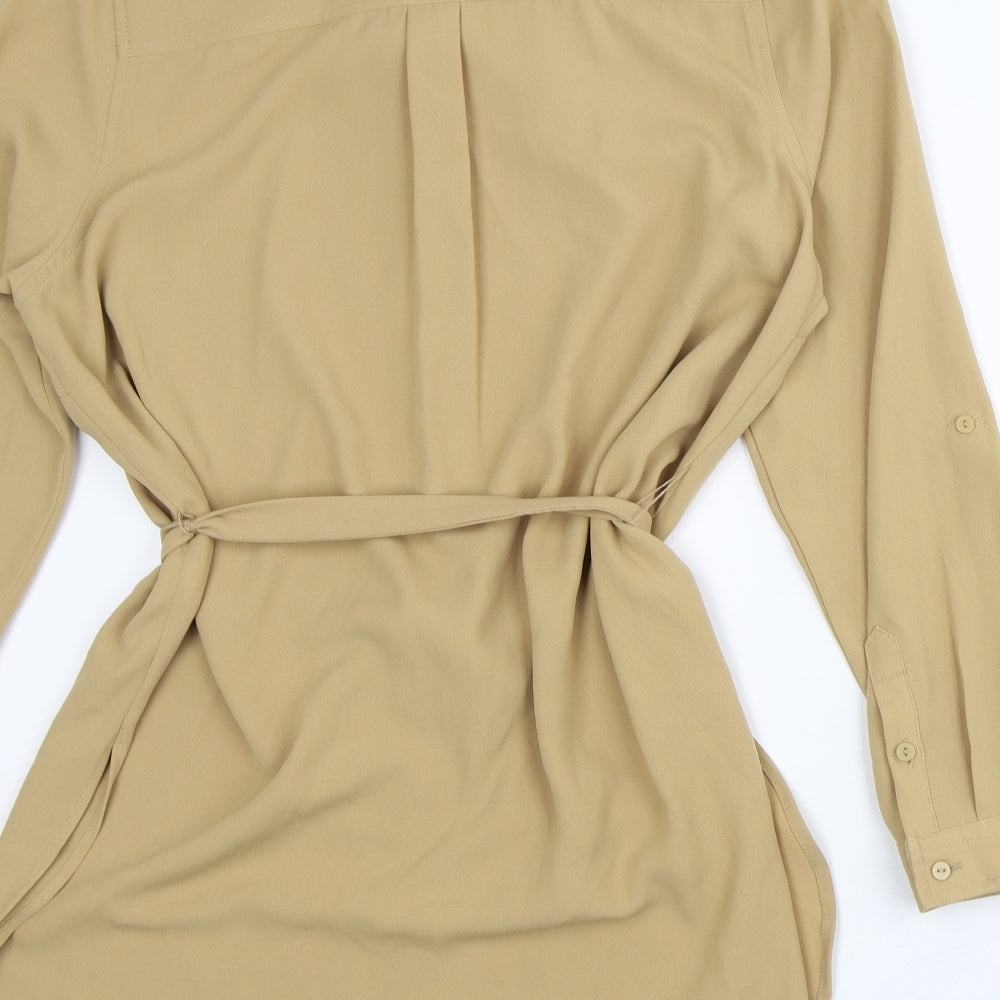 Papaya Womens Brown Polyester Shirt Dress Size 14 Round Neck
