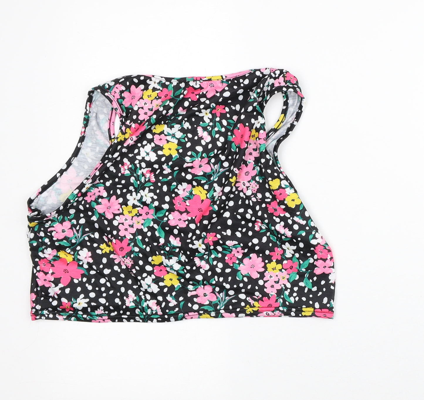 Boohoo Womens Black Floral Polyester Cropped Tank Size 16 Round Neck