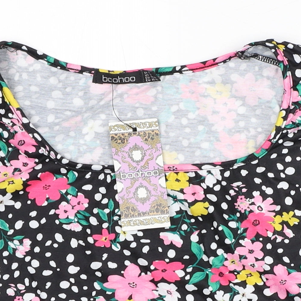 Boohoo Womens Black Floral Polyester Cropped Tank Size 16 Round Neck