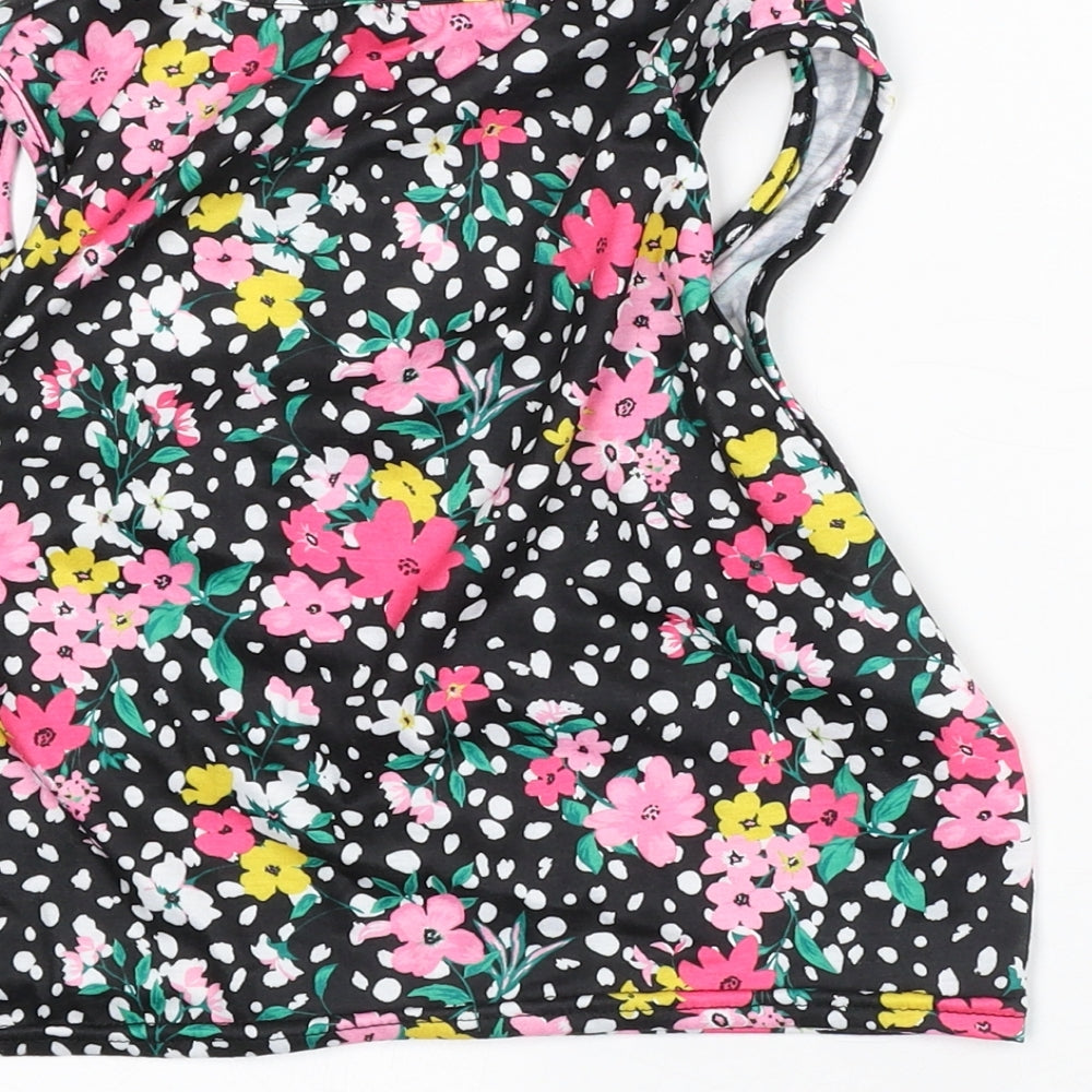 Boohoo Womens Black Floral Polyester Cropped Tank Size 16 Round Neck