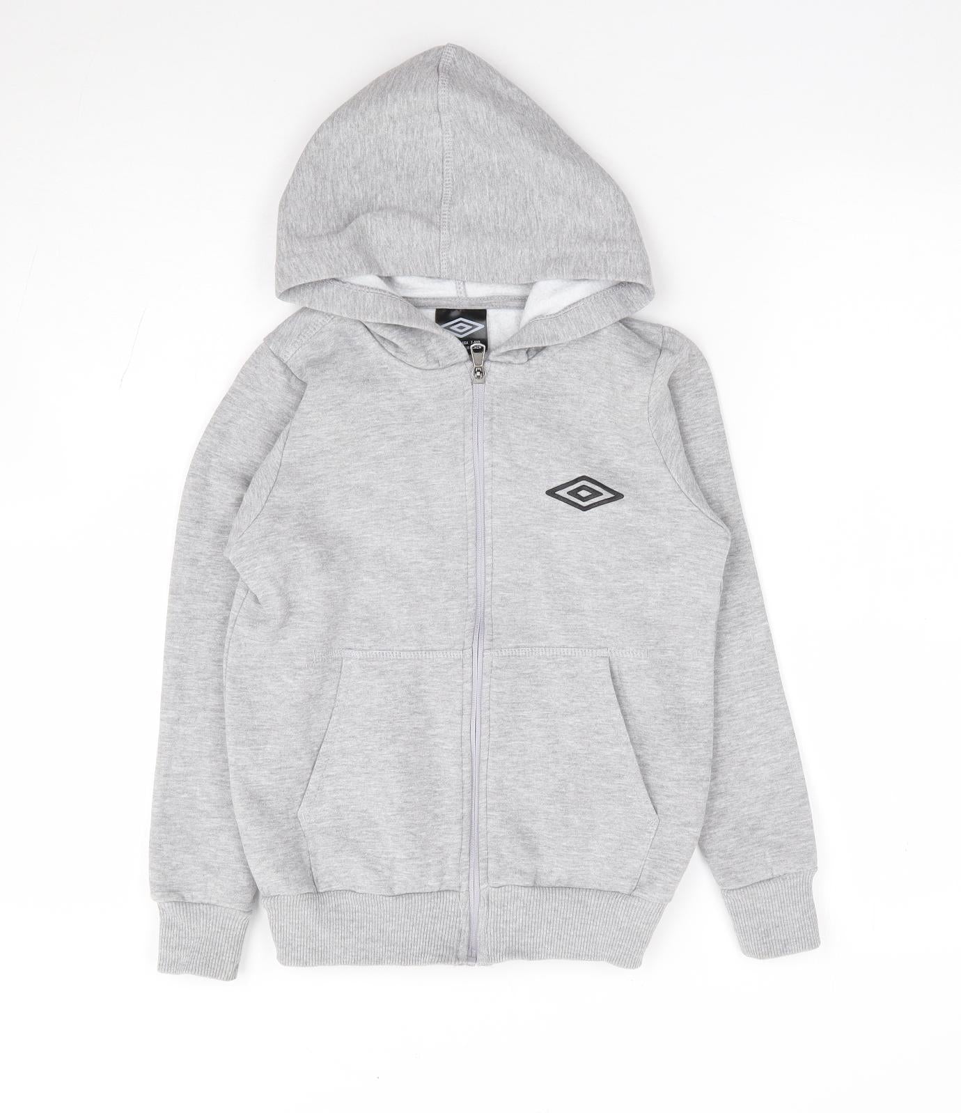 Umbro Boys Grey Cotton Full Zip Hoodie Size 7-8 Years Zip
