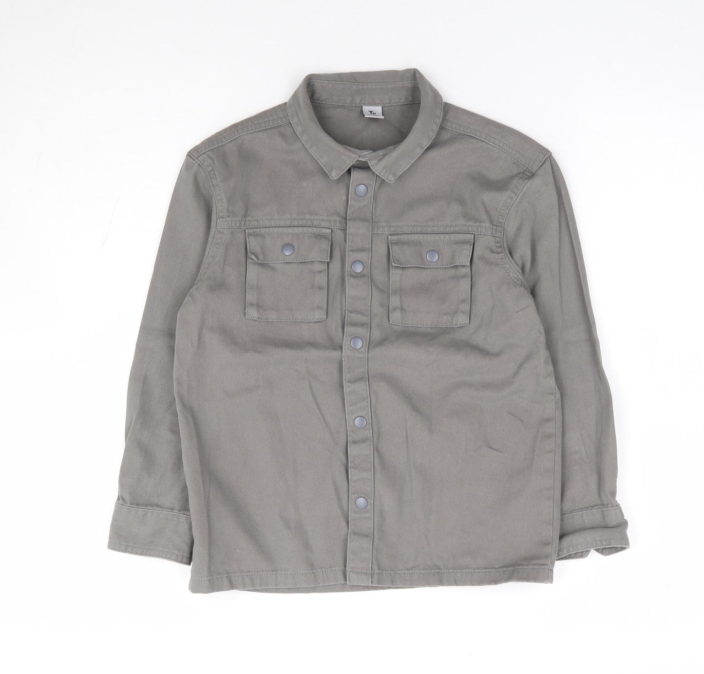 TU Boys Grey 100% Cotton Jersey Button-Up Size 8 Years Collared Snap