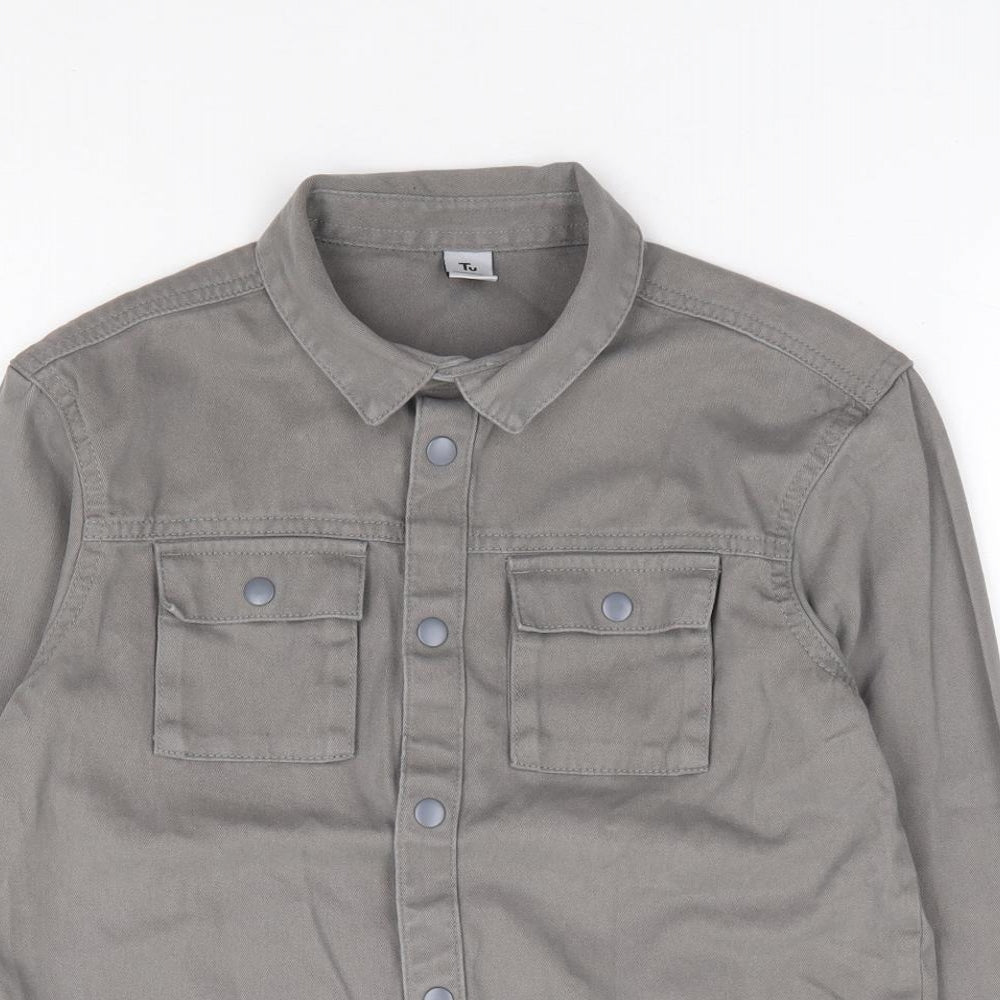 TU Boys Grey 100% Cotton Jersey Button-Up Size 8 Years Collared Snap