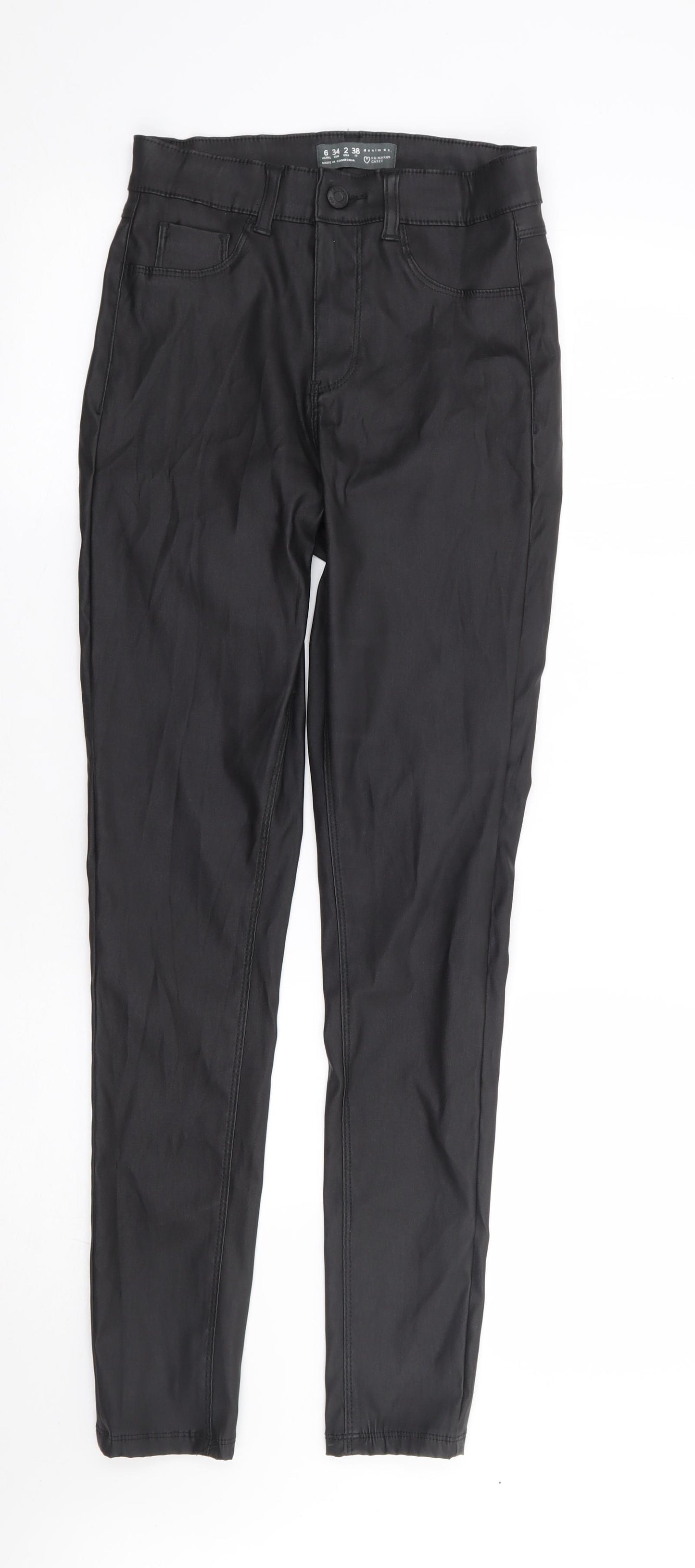 Primark Womens Black Polyester Trousers Size 6 L29 in Regular Zip