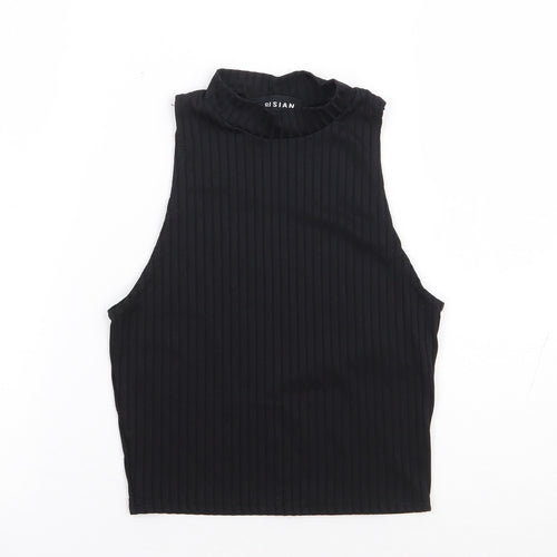Parisian Womens Black Polyester Cropped Tank Size 8 Mock Neck
