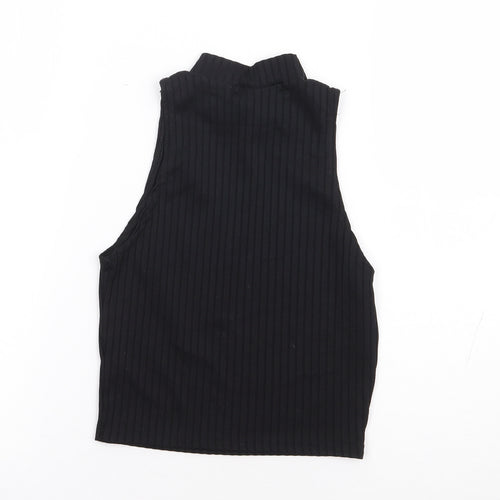 Parisian Womens Black Polyester Cropped Tank Size 8 Mock Neck