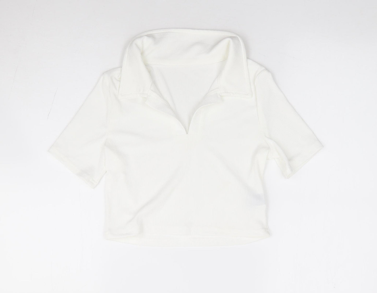 SheIn Womens Ivory Cotton Cropped Polo Size S V-Neck