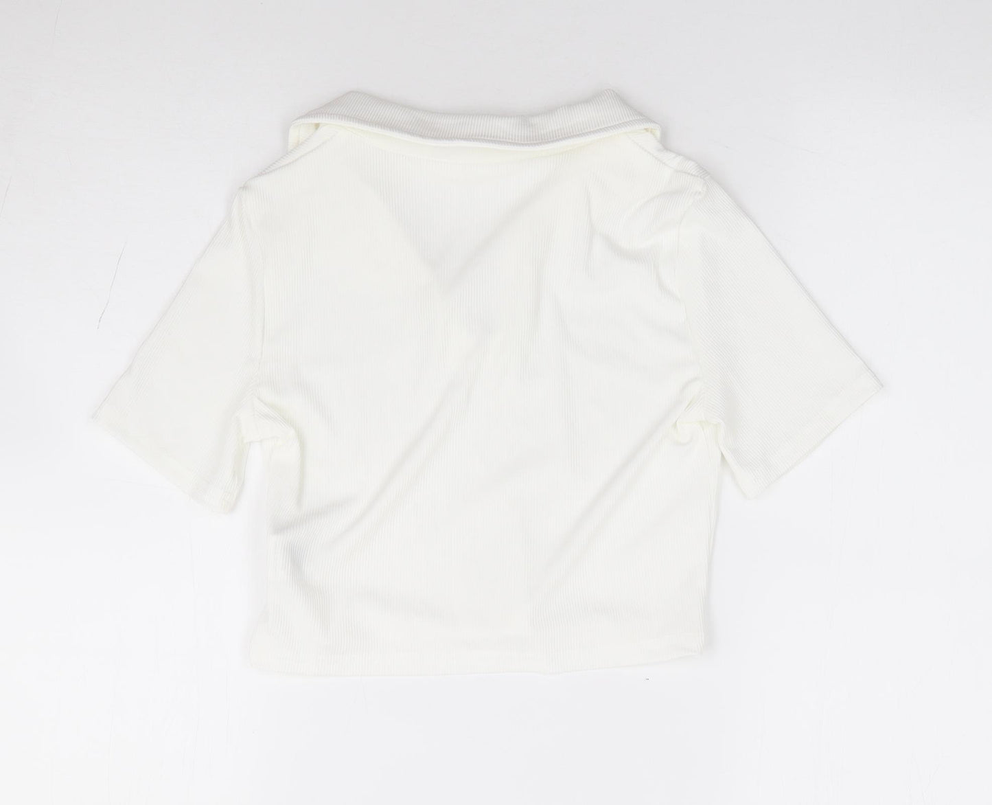 SheIn Womens Ivory Cotton Cropped Polo Size S V-Neck