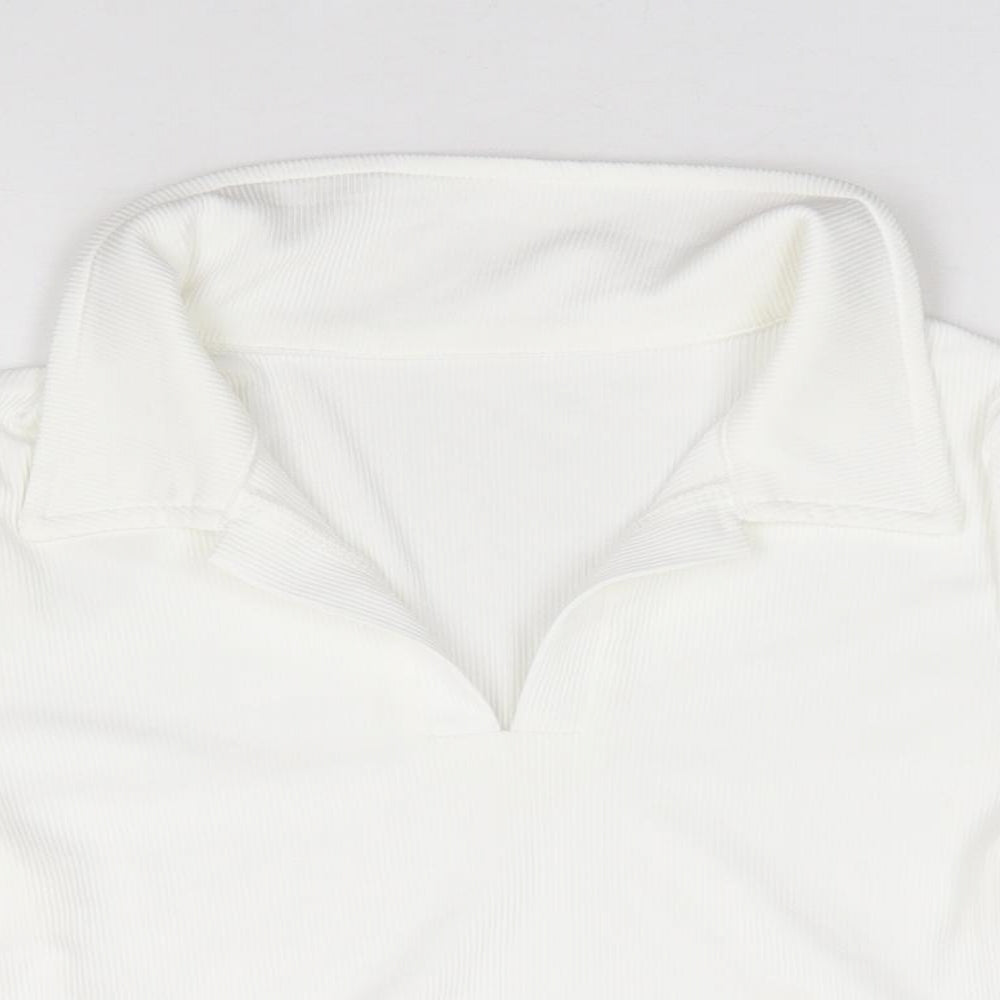 SheIn Womens Ivory Cotton Cropped Polo Size S V-Neck