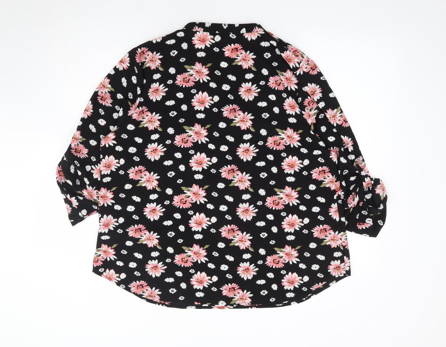 Anna Rose Womens Black Floral Polyester Jersey Blouse Size 18 V-Neck