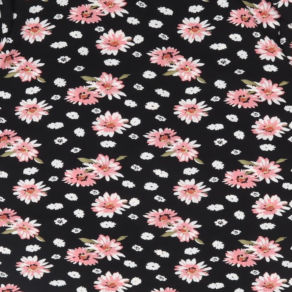 Anna Rose Womens Black Floral Polyester Jersey Blouse Size 18 V-Neck