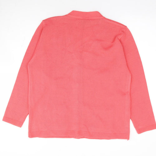 Florida Collection Womens Pink V-Neck Floral Acrylic Cardigan Jumper Size S