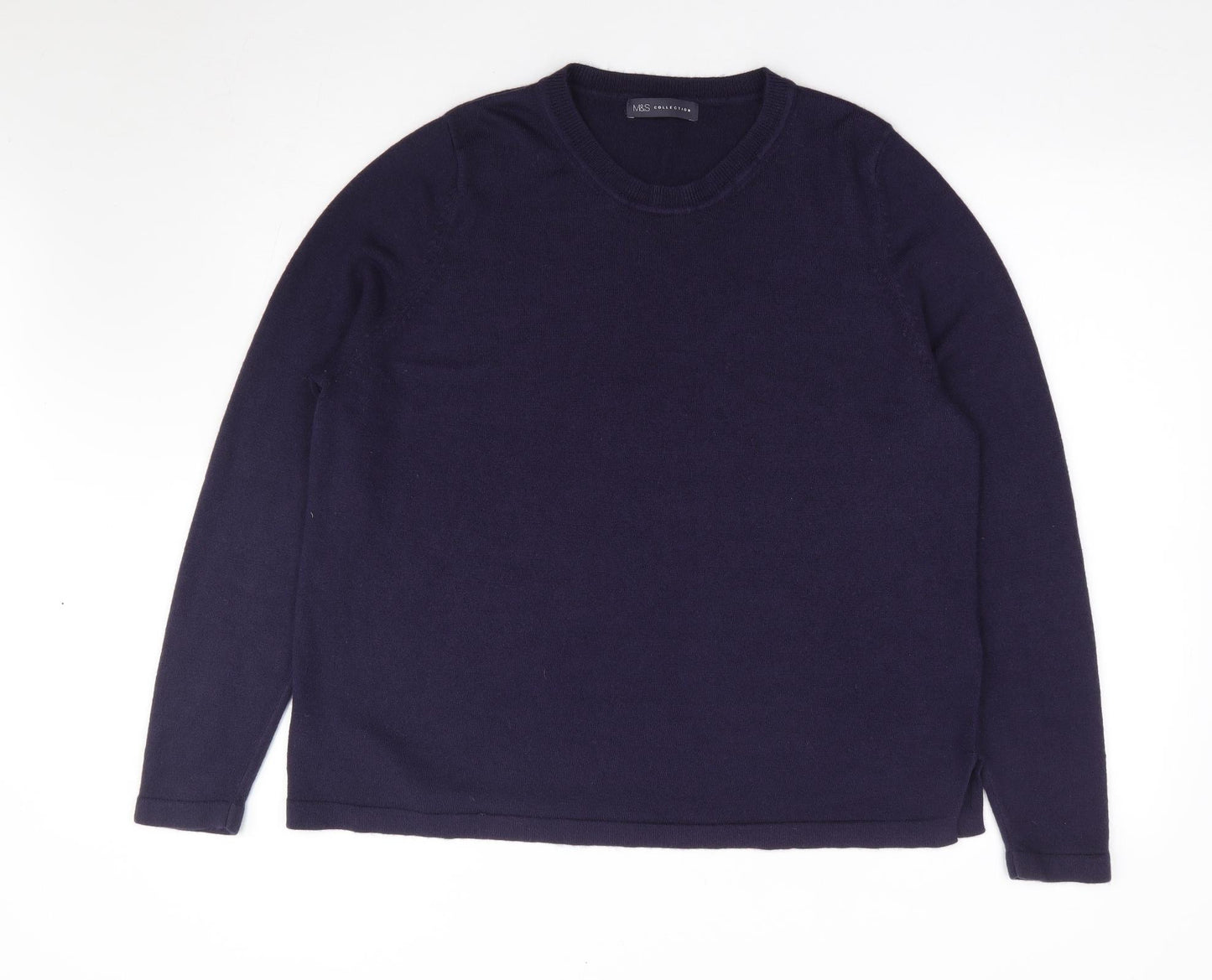 Marks an dSpencer Womens Blue Round Neck Acrylic Pullover Jumper Size 18