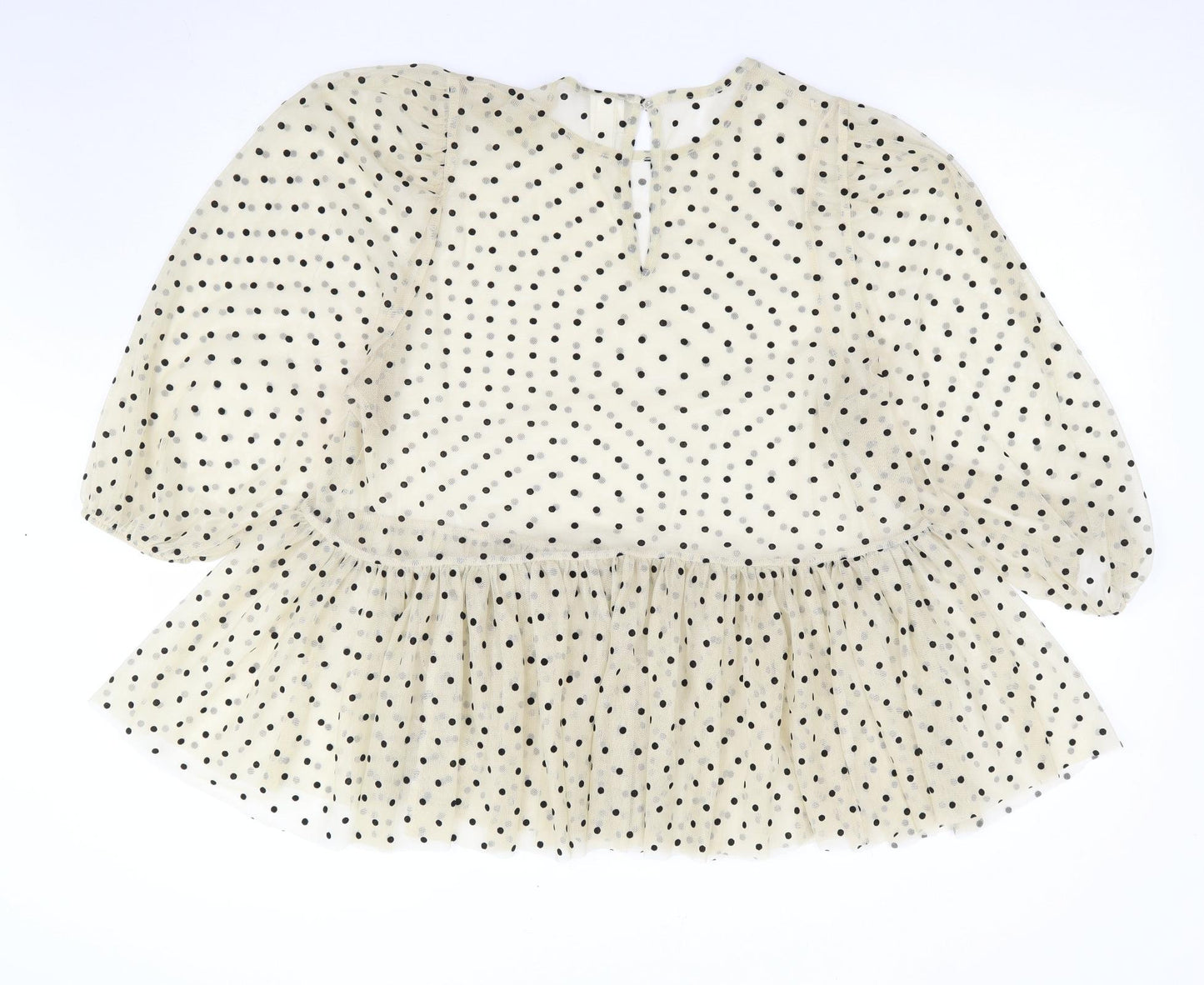 H&M Womens Beige Polka Dot Polyester Jersey Blouse Size L Round Neck