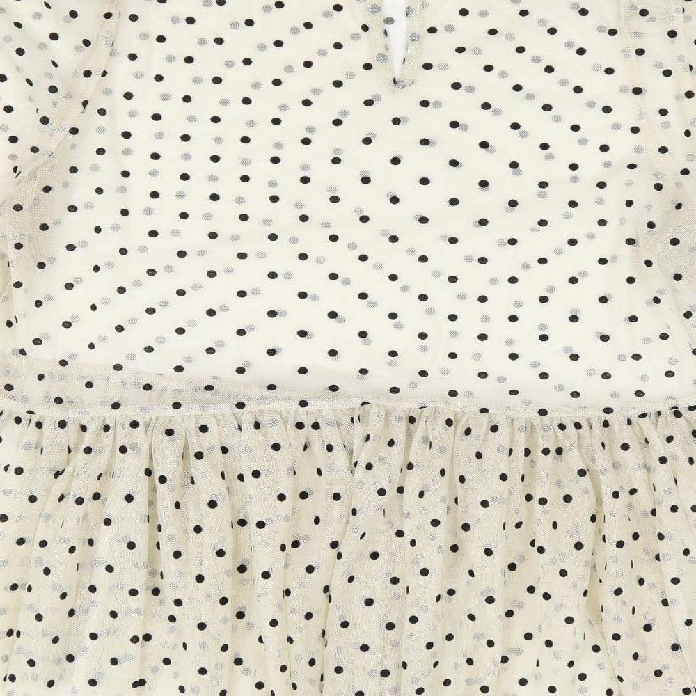 H&M Womens Beige Polka Dot Polyester Jersey Blouse Size L Round Neck