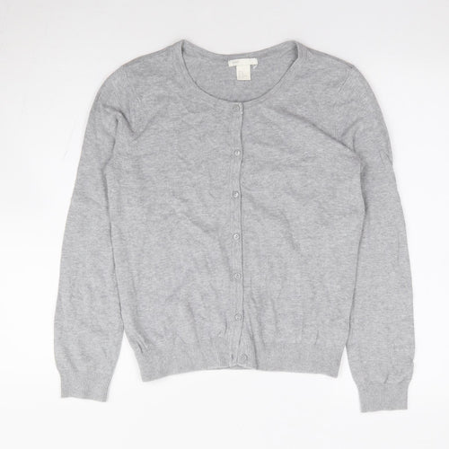 H&M Womens Grey Round Neck 100% Cotton Cardigan Jumper Size M