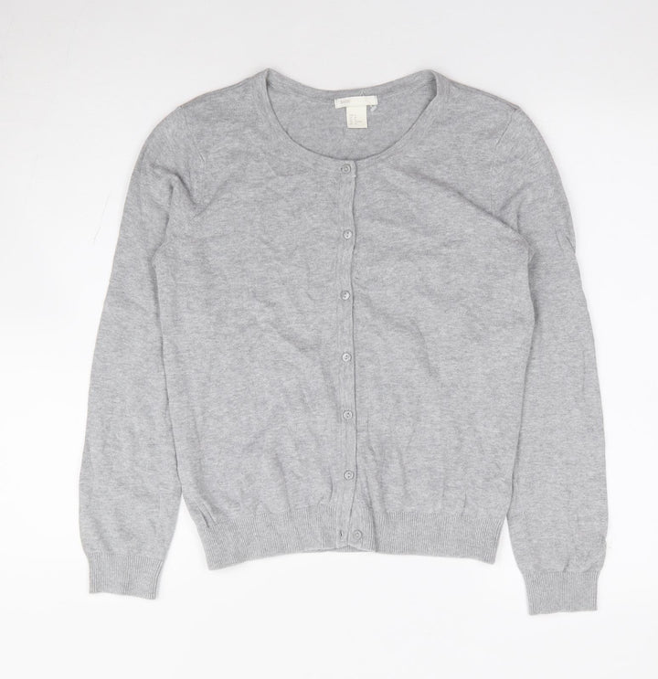 H&M Womens Grey Round Neck 100% Cotton Cardigan Jumper Size M