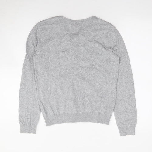 H&M Womens Grey Round Neck 100% Cotton Cardigan Jumper Size M