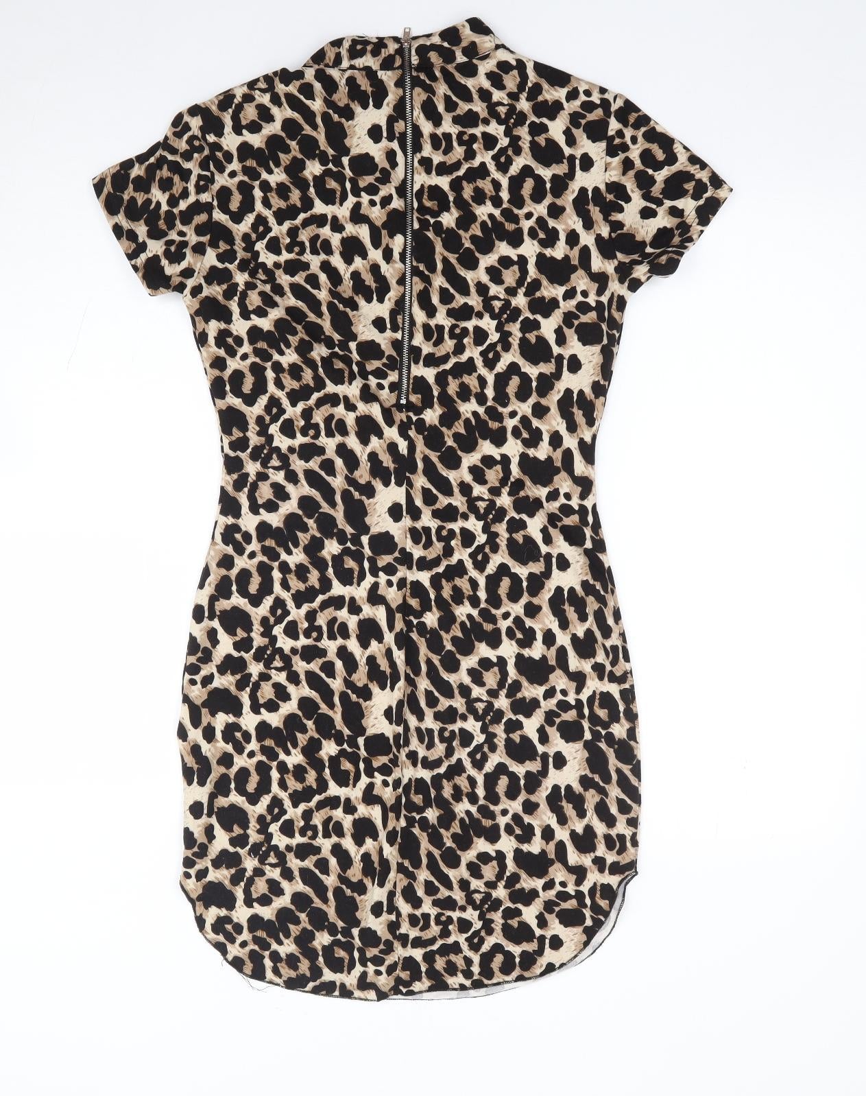 AX Paris Womens Brown Animal Print Polyester Bodycon Size 8 High Neck Zip