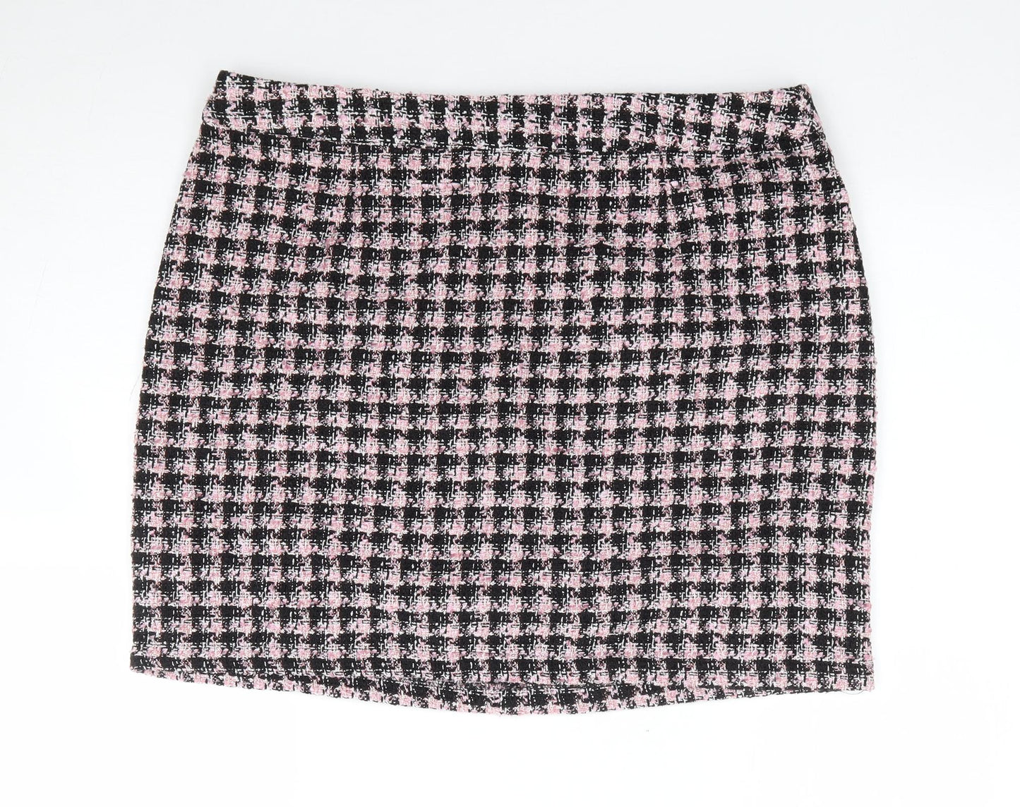 Primark Womens Pink Check Polyester Mini Skirt Size 16 Zip