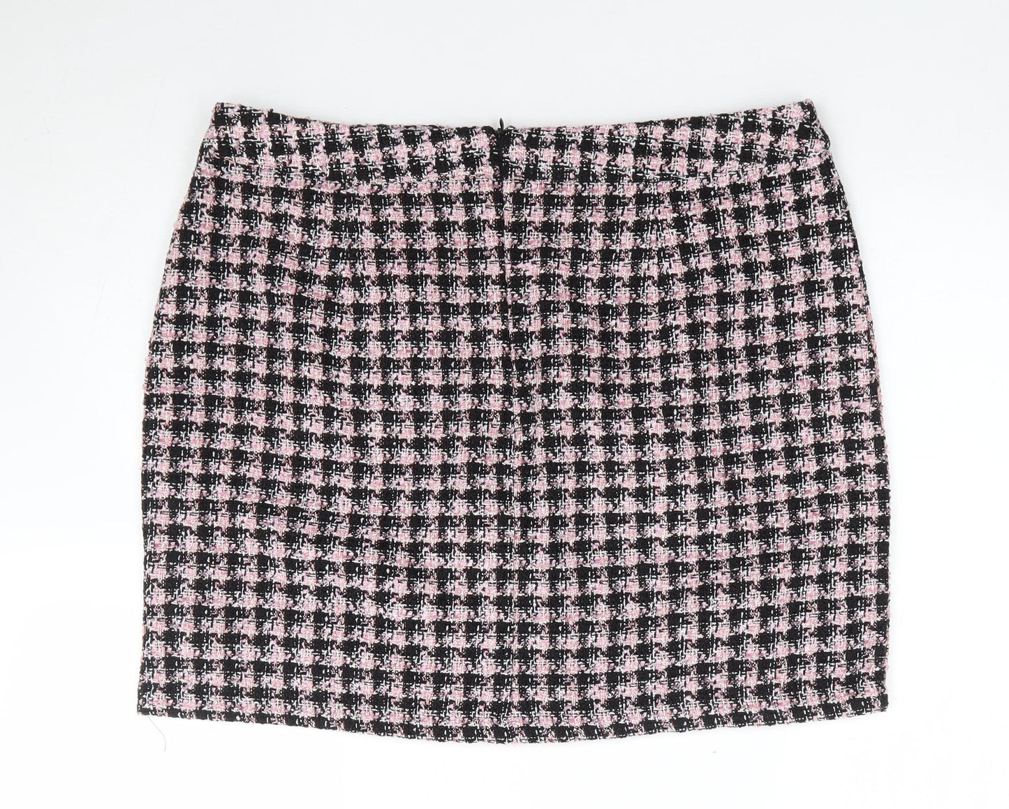 Primark Womens Pink Check Polyester Mini Skirt Size 16 Zip