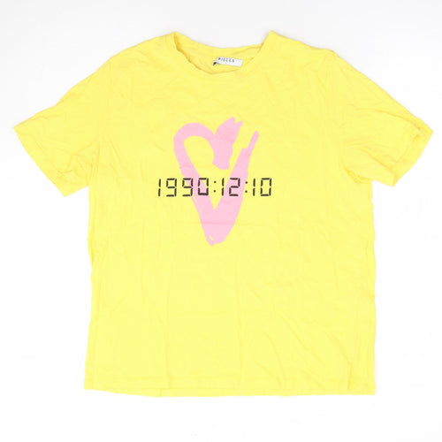 Pieces Womens Yellow 100% Cotton Basic T-Shirt Size L Crew Neck