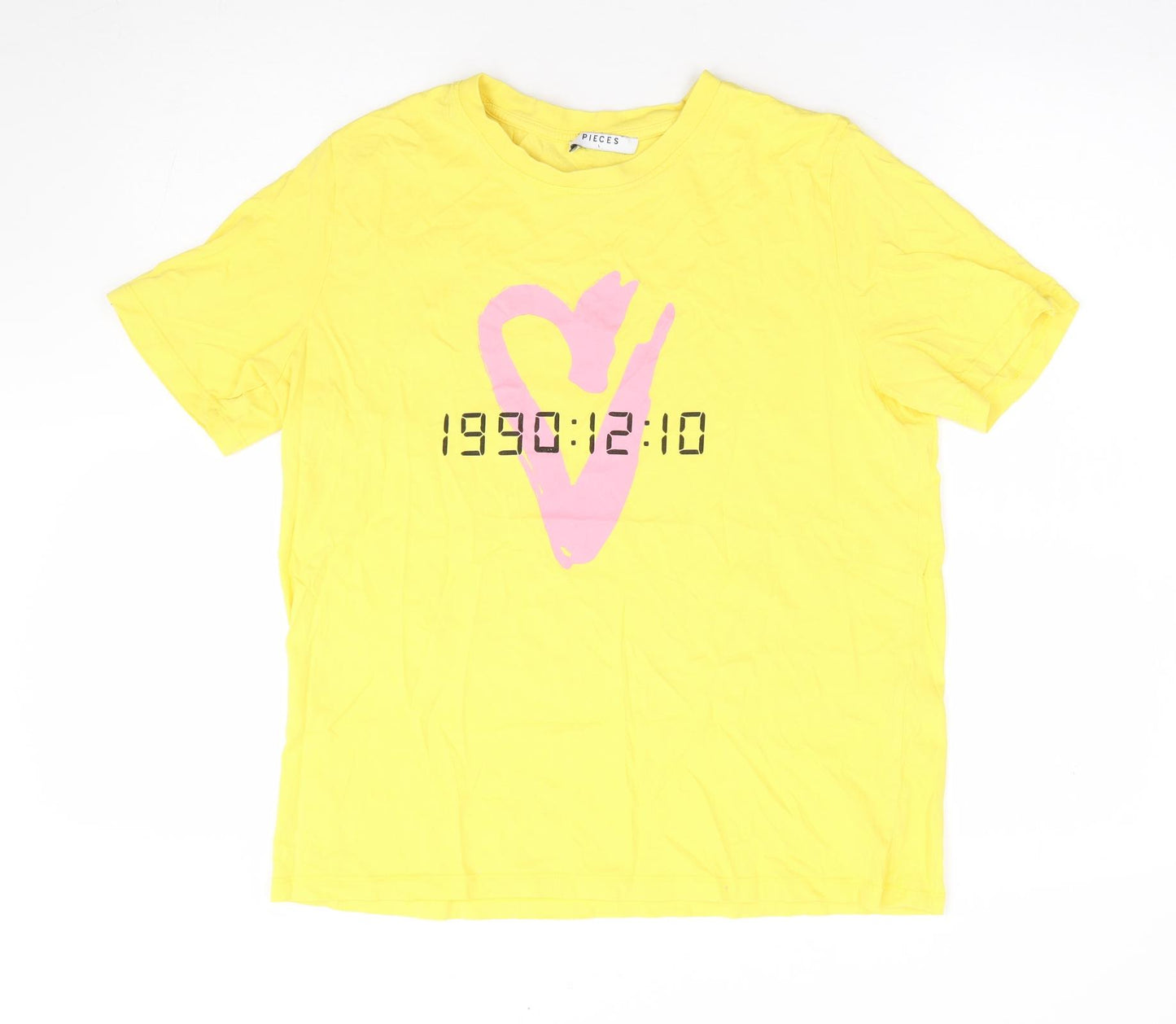 Pieces Womens Yellow 100% Cotton Basic T-Shirt Size L Crew Neck