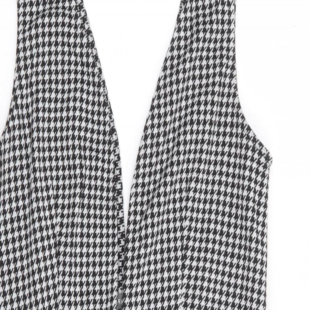Primark Womens Black Herringbone Polyester Pinafore/Dungaree Dress Size 14 V-Neck Button