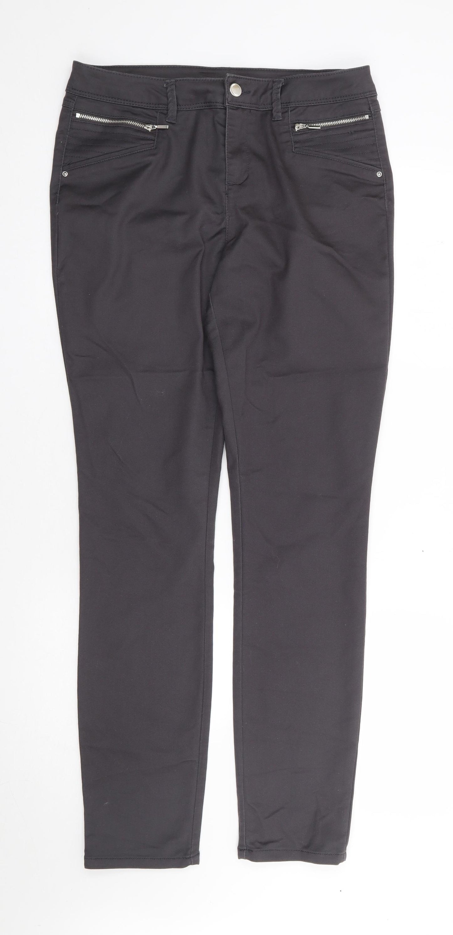 Wallis Womens Grey Cotton Trousers Size 12 L31 in Regular Zip