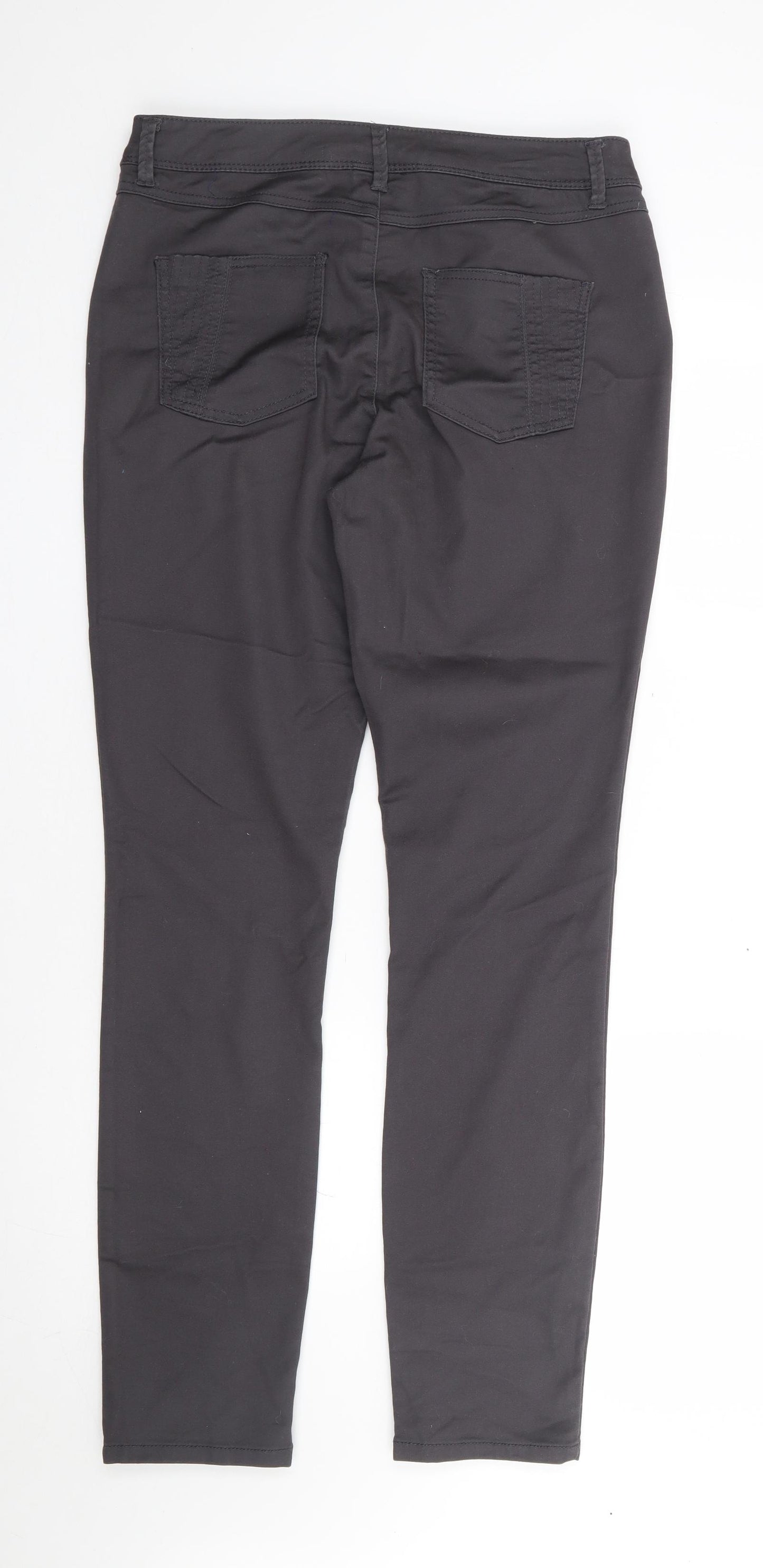 Wallis Womens Grey Cotton Trousers Size 12 L31 in Regular Zip