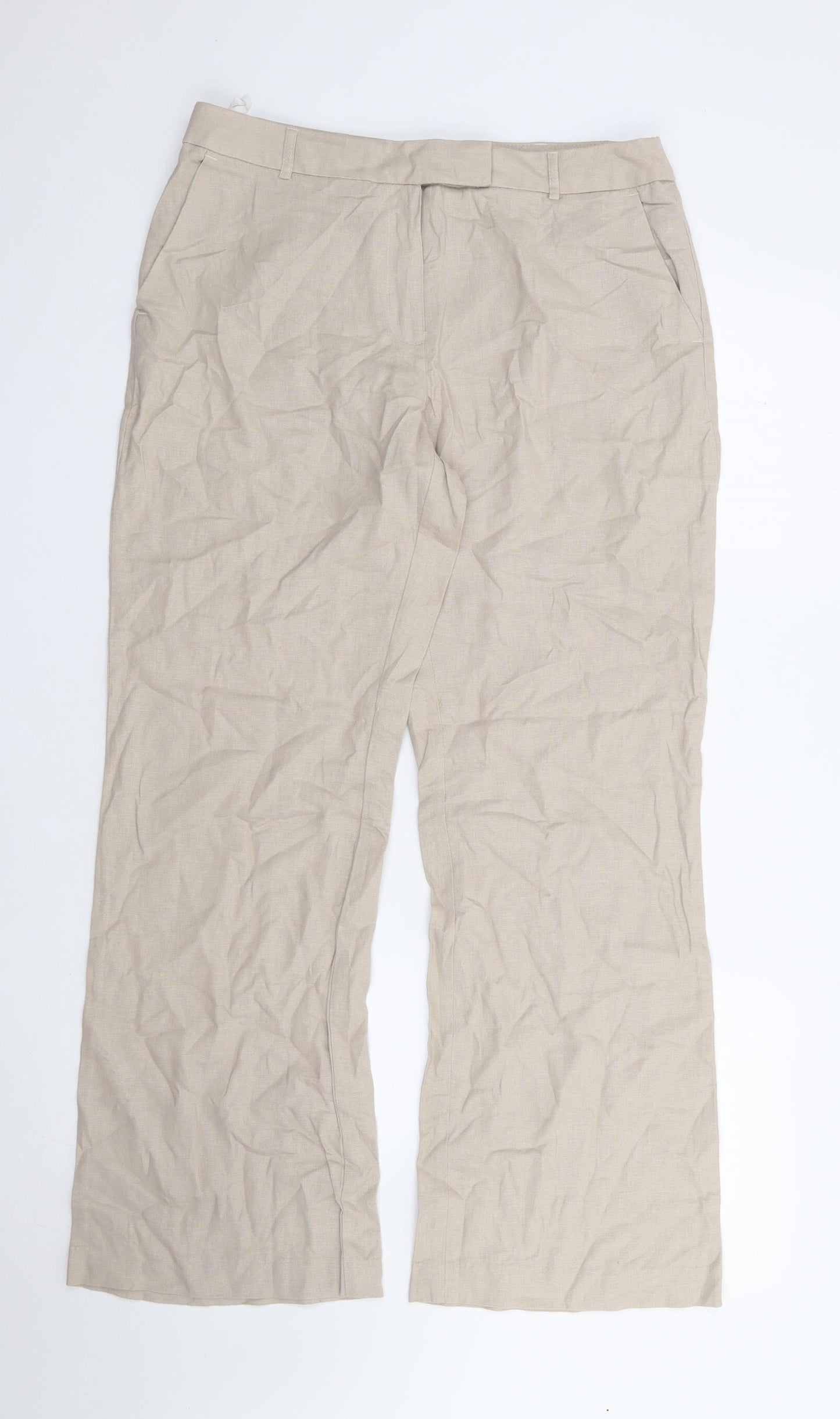 Marks and Spencer Womens Beige Linen Trousers Size 12 L29 in Regular Zip