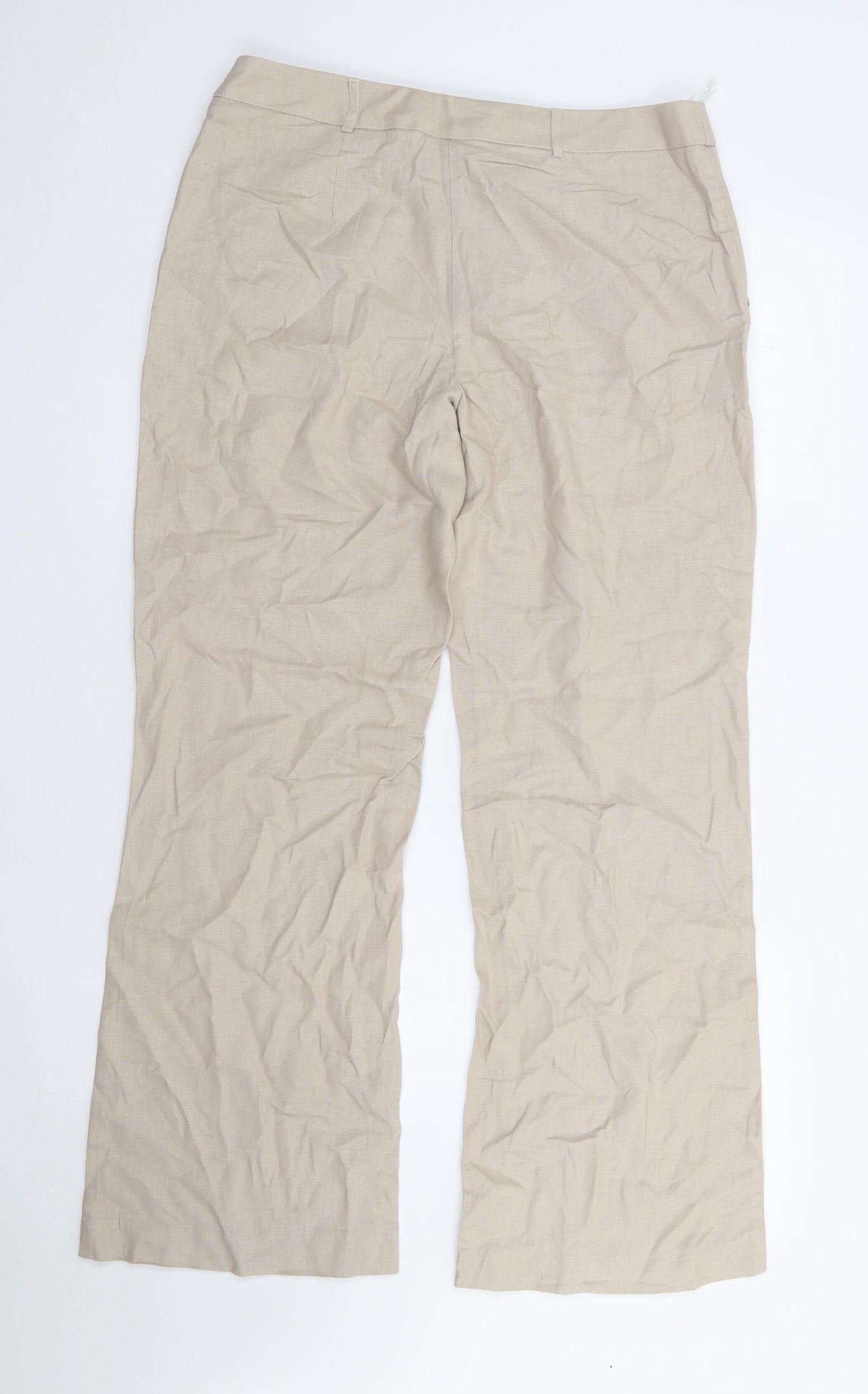 Marks and Spencer Womens Beige Linen Trousers Size 12 L29 in Regular Zip