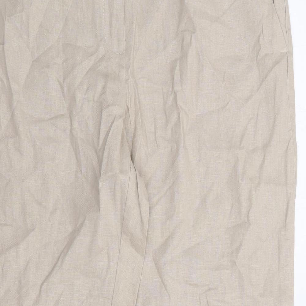 Marks and Spencer Womens Beige Linen Trousers Size 12 L29 in Regular Zip