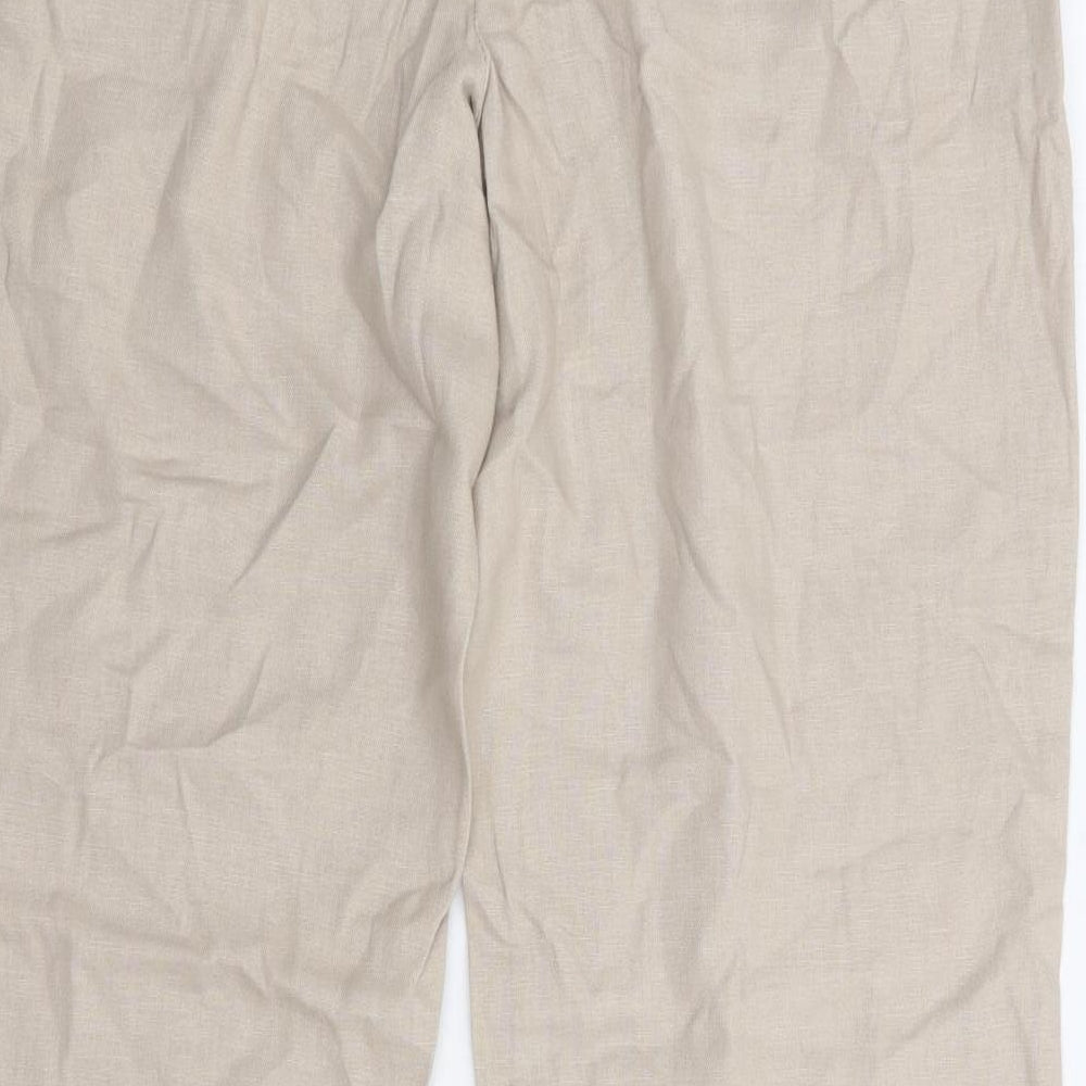 Marks and Spencer Womens Beige Linen Trousers Size 12 L29 in Regular Zip
